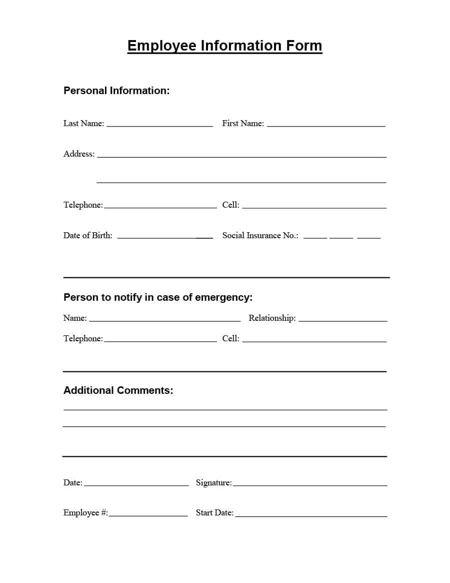 A scanned employee information form on paper